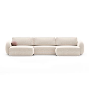 Coltar panoramic extensibil 5 locuri, Tonale, Cosmopolitan Design, 362x149x88 cm, tesatura chenille, bej deschis