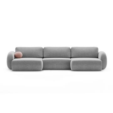 Coltar panoramic extensibil 5 locuri, Tonale, Cosmopolitan Design, 362x149x88 cm, tesatura chenille, gri deschis