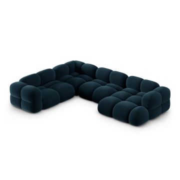 Coltar panoramic stanga 5 locuri, Loretto, Cosmopolitan Design, 345x250x68 cm, catifea, albastru petrol inchis