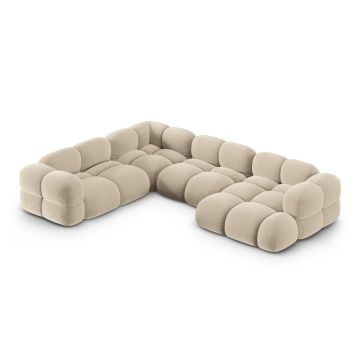Coltar panoramic stanga 5 locuri, Loretto, Cosmopolitan Design, 345x250x68 cm, catifea, bej deschis