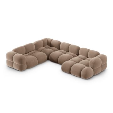 Coltar panoramic stanga 5 locuri, Loretto, Cosmopolitan Design, 345x250x68 cm, catifea, bej inchis