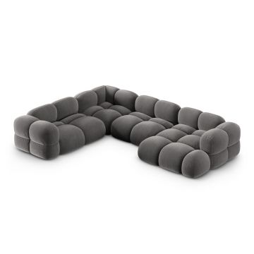 Coltar panoramic stanga 5 locuri, Loretto, Cosmopolitan Design, 345x250x68 cm, catifea, gri