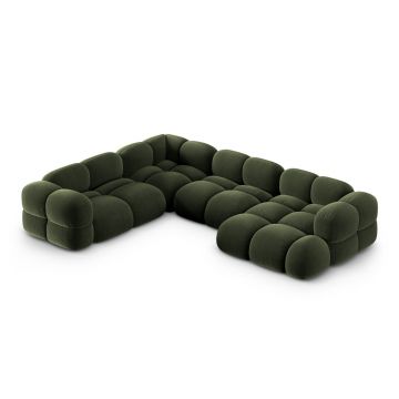 Coltar panoramic stanga 5 locuri, Loretto, Cosmopolitan Design, 345x250x68 cm, catifea, verde