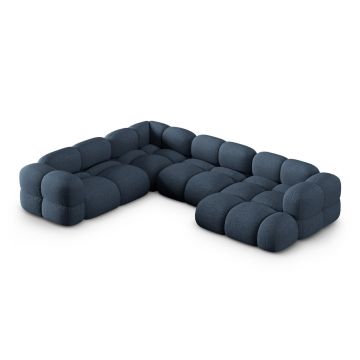 Coltar panoramic stanga 5 locuri, Loretto, Cosmopolitan Design, 345x250x68 cm, tesatura structurata, albastru inchis