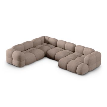 Coltar panoramic stanga 5 locuri, Loretto, Cosmopolitan Design, 345x250x68 cm, tesatura structurata, cappuccino