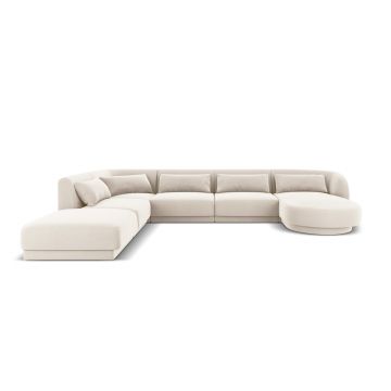 Coltar panoramic stanga 6 locuri, Tulum, Cosmopolitan Design, 330x255x70 cm, catifea, bej deschis