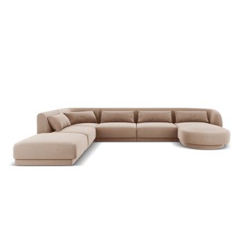 Coltar panoramic stanga 6 locuri, Tulum, Cosmopolitan Design, 330x255x70 cm, catifea, bej