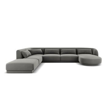 Coltar panoramic stanga 6 locuri, Tulum, Cosmopolitan Design, 330x255x70 cm, catifea, gri deschis