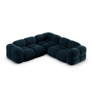 Coltar simetric 4 locuri, Loretto, Cosmopolitan Design, 250x250x68 cm, catifea, albastru petrol inchis