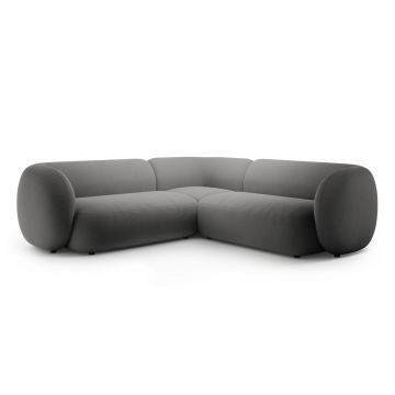 Coltar simetric 5 locuri, Kate, Micadoni, 252x252x76 cm, catifea, gri inchis