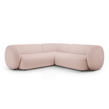 Coltar simetric 5 locuri, Kate, Micadoni, 252x252x76 cm, tesatura boucle, roz pudra