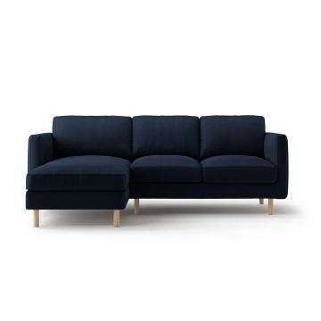Coltar stanga 3 locuri, Eden, Micadoni, 223x150x90 cm, catifea, albastru inchis