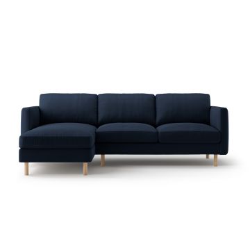 Coltar stanga 3 locuri, Eden, Micadoni, 250x150x90 cm, catifea, albastru inchis