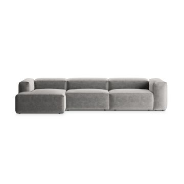 Coltar stanga 4 locuri, Bergamo, Cosmopolitan Design, 344x152x70 cm, tesatura structurata, gri deschis