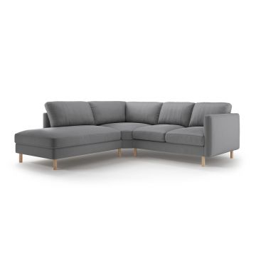 Coltar stanga 4 locuri, Eden, Micadoni, 267x234x90 cm, catifea, gri