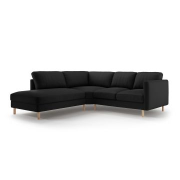 Coltar stanga 4 locuri, Eden, Micadoni, 267x234x90 cm, catifea, negru