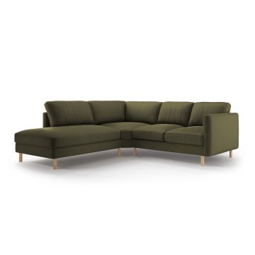 Coltar stanga 4 locuri, Eden, Micadoni, 267x234x90 cm, catifea, verde muschi melanj