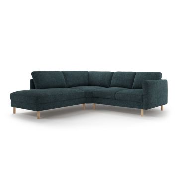 Coltar stanga 4 locuri, Eden, Micadoni, 267x234x90 cm, tesatura structurata, verde albastrui melanj