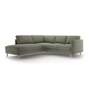 Coltar stanga 4 locuri, Eden, Micadoni, 267x234x90 cm, tesatura structurata, verde muschi melanj