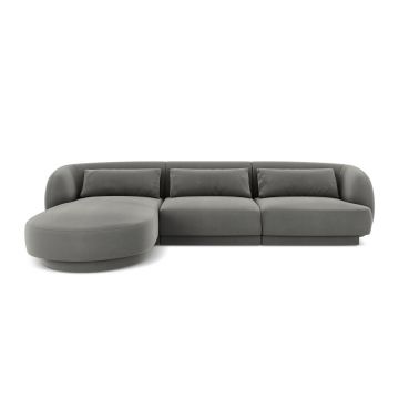 Coltar stanga 4 locuri, Tulum, Cosmopolitan Design, 255x156x70 cm, catifea, gri deschis