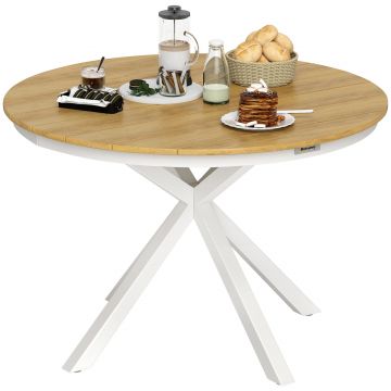 Outsunny Masă de grădină rotundă Ø 118 cm cadru din aluminiu pentru balcon, verandă, terasă, tec | Aosom Romania