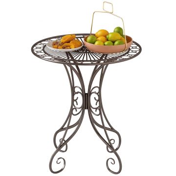 Outsunny Masă de grădină rotundă Ø 85 cm, masă de terasă cu cadru metalic, greutate suportată 50 kg, pentru interior și exterior, maro | Aosom Romania