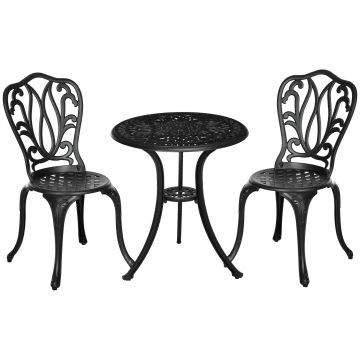 Outsunny Set de mobilier de grădină 2 locuri, 2 scaune și Masă rotundă stil retro din fontă de aluminiu, negru | Aosom Romania