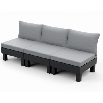 Canapea exterior, Polipropilena, 3 locuri, cu perne, Keter, Elements, Grafit