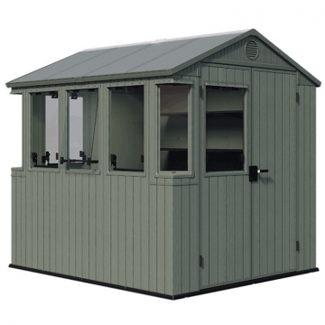 Casuta de gradina, Keter Darwin, Potting Shed, 6x8, din Evotech, verde oliv, pentru depozitare si rasaduri, cu podea rezistenta, usor de asamblat, 190x244x221 cm