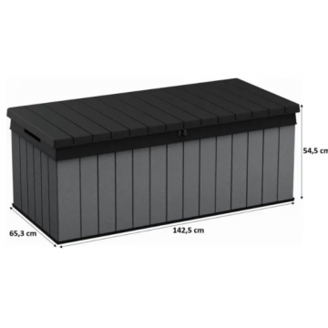 Cufar pentru depozitare de exterior, pentru accesorii gradina si terasa, cu capac, material polipropilena, culoare gri, Keter Darwin, rezistenta UV, 380 L