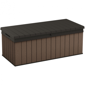 Cutie de exterior pentru gradina, pentru depozitare accesorii gradina si terasa, capac inclus, material polipropilena, culoare maro, Keter Darwin, 380 L, rezistenta UV