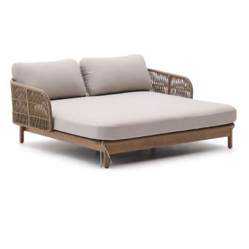 Șezlong de grădină crem/în culoare naturală din lemn masiv cu două locuri Catalina – Kave Home