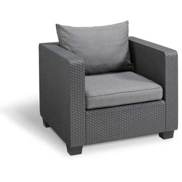 Fotoliu de terasa, polipropilena imitatie ratan, Keter, Salta, antracit, cu doua perne, cotiere, spatar, dimensiuni 84x81.5x63.5 cm