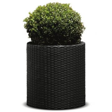 Ghiveci cilindric imitatie ratan Cylinder M 18 L, gri