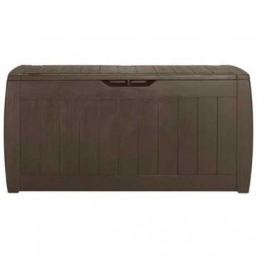 Lada depozitare exterior, pentru accesorii gradina si terasa, cu capac, material polipropilena, culoare maro, Keter Hollywood, 270 L, cu sistem inchidere si manere