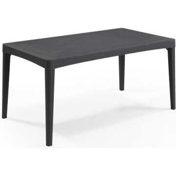 Masa de gradina, dreptunghiulara, Keter Girona, 160 x 90 x 74 cm, aspect lemn/rachita, grafit