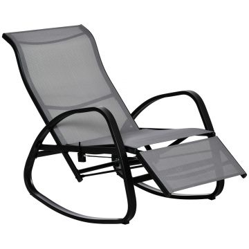 Outsunny Fotoliu suspendat Leagăn cu spătar și suport pentru picioare reglabil, pentru grădină, greutate suportată până la 160 kg, texteline gri 90 x 64 x 96,5 cm | Aosom Romania