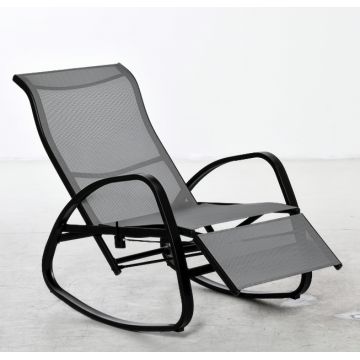 Outsunny Fotoliu suspendat Leagăn cu spătar și suport pentru picioare reglabil, pentru grădină, greutate suportată până la 160 kg, texteline gri 90 x 64 x 96,5 cm | Aosom Romania