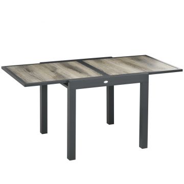 Outsunny Masă de Grădină Extensibilă 80/160x80x75 cm, Masă de Dining pentru 6 Persoane Dreptunghiulară din Aluminiu cu Blat din Plastic, pentru Terasă, Balcon și Exterior, Bej | Aosom Romania