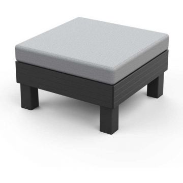 Scaun de exterior, polipropilena, Keter Elements, fara spatar, pentru gradina, culoare grafit, perna inclusa