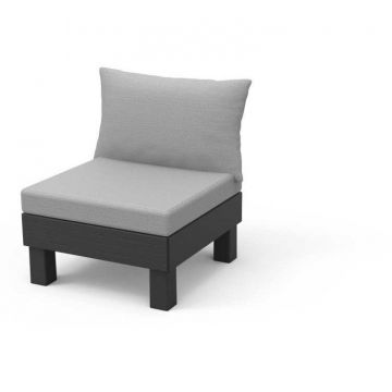 Scaun de gradina, polipropilena, Keter, din colectia Elements, pentru exterior, grafit, cu doua perne, gri deschis, spatar