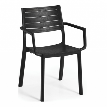 Scaun de gradina, polipropilena, Keter, Metaline, pentru balcon sau terasa, negru, cu cotiere si spatar, stivuibil