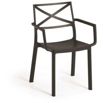 Scaun de gradina, polipropilena, Keter, negru, cu cotiere si spatar, stivuibil, rezistent UV, 60 x 53 x 81 cm, Metalix