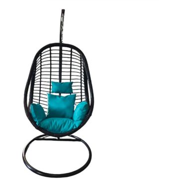 Scaun suspendat DSAT007, rattan negru/perna turcoaz