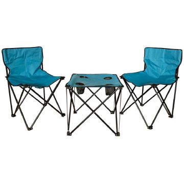 Set masa + 2 scaune pliabile camping DSC001, Albastru inchis 