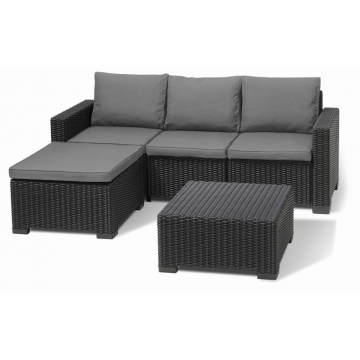 Set mobilier gradina, material polipropilena, Keter California, pentru balcon si terasa, 3 locuri, cu scaun, cu masuta cafea, culoare grafit, rezistent UV si intemperii, usor de asamblat