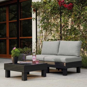 Set mobilier pentru balcon, polipropilena, Keter Elements, pentru exterior, cu masuta, 2 fotolii, gri deschis, design modern, rezistent la intemperii