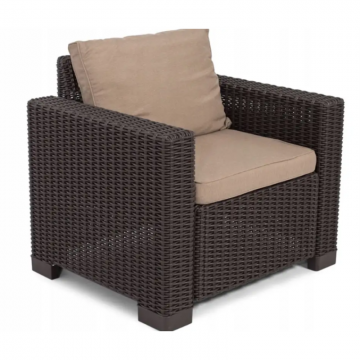 Set mobilier pentru terasa, material polipropilena, Keter, colectia California, pentru exterior sau balcon, 2 fotolii, culoare brown, aspect ratan natural