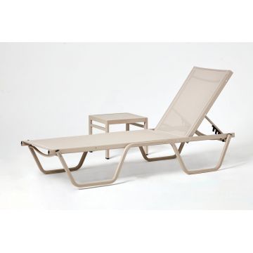 Set sezlong si masuta de gradina 2 piese, Clara, Asos, Poliester tesut cu vinil, Bej