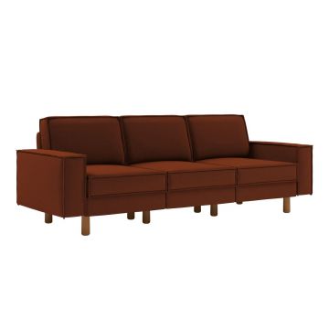 Canapea 3 locuri, Atelier del Sofa, 918CMF1250, Otel, Roșu de țiglă / Nuc